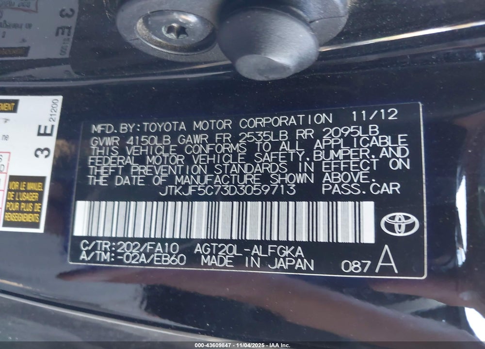 2013 SCION TC VIN: JTKJF5C73D3059713