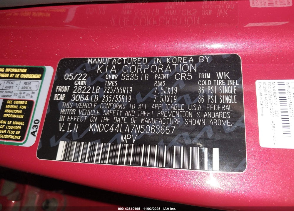 2022 KIA EV6 GT LINE VIN: KNDC44LA7N5063667