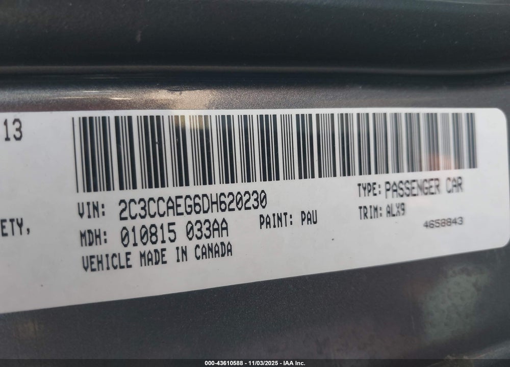 2013 CHRYSLER 300C VIN: 2C3CCAEG6DH620230