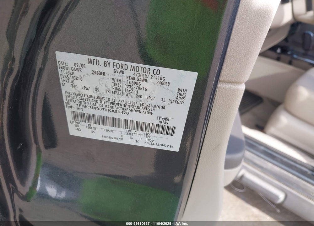 2009 FORD ESCAPE HYBRID VIN: 1FMCU49379KA59470
