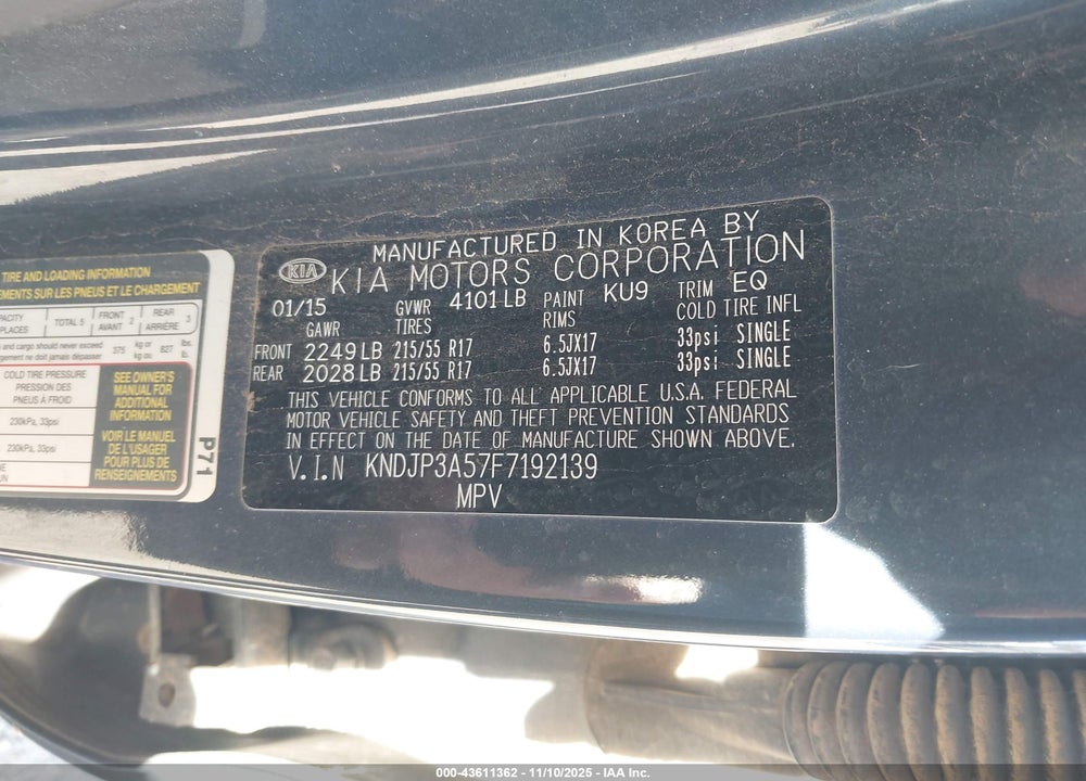 2015 KIA SOUL VIN: KNDJP3A57F7192139