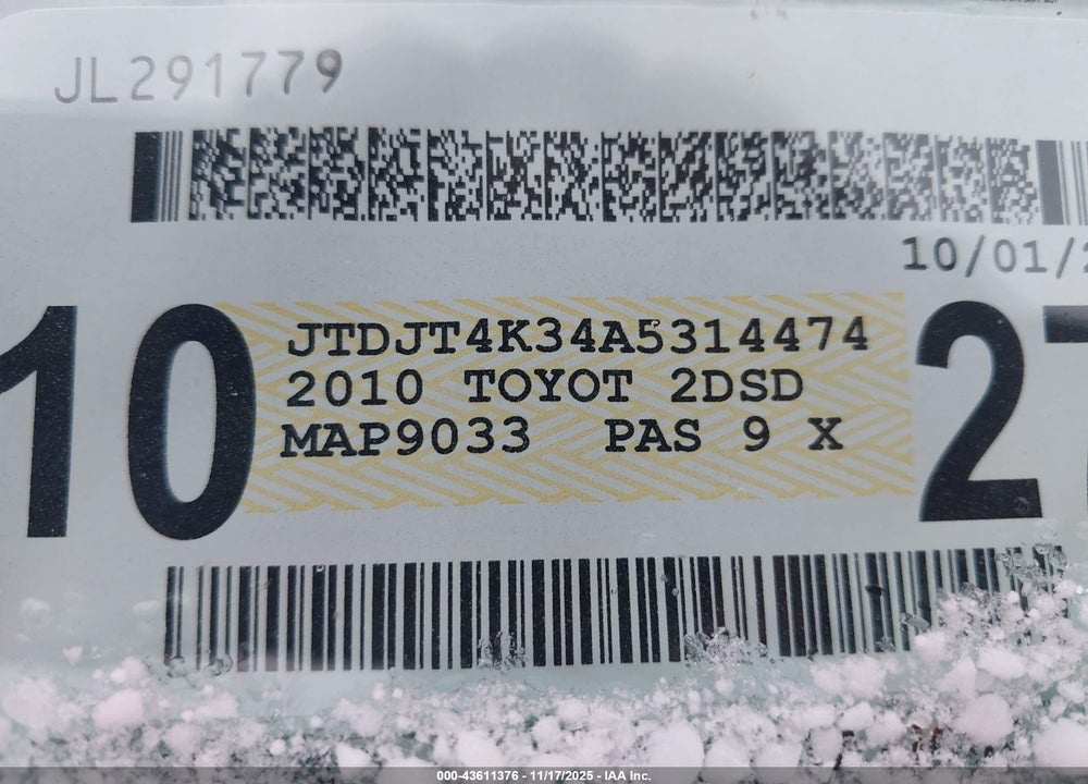 2010 TOYOTA YARIS VIN: JTDJT4K34A5314474