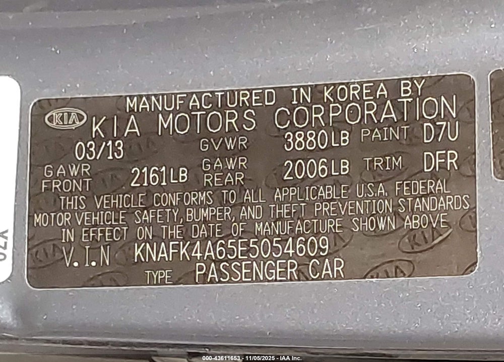 2014 KIA FORTE VIN: KNAFK4A65E5054609