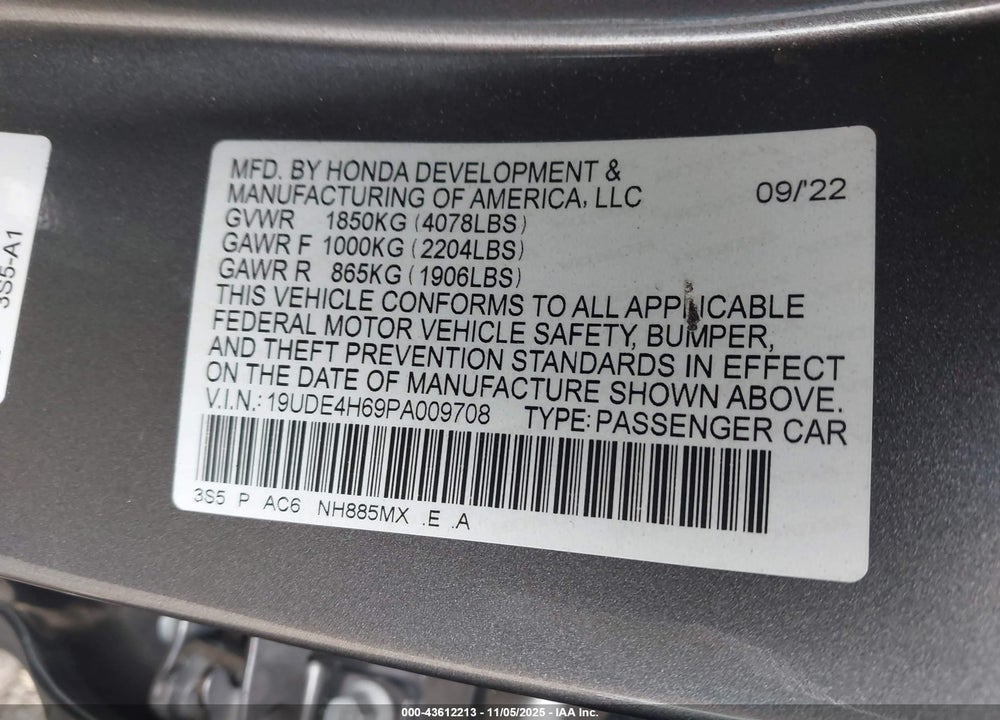2023 ACURA INTEGRA VIN: 19UDE4H69PA009708