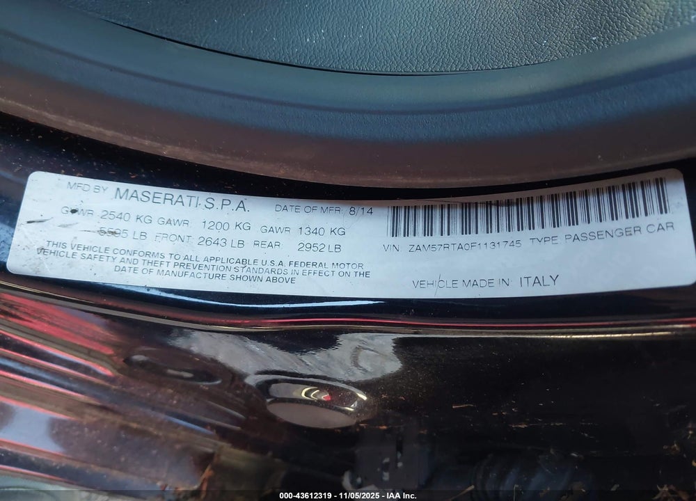 2015 MASERATI GHIBLI S Q4 VIN: ZAM57RTA0F1131745