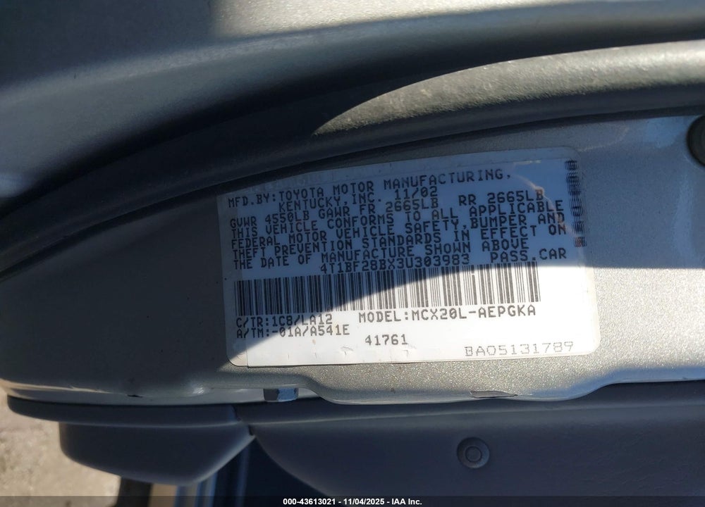 2003 TOYOTA AVALON XLS VIN: 4T1BF28BX3U303983