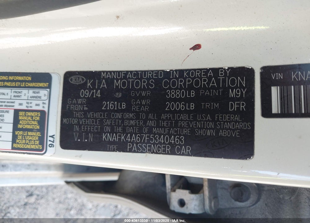 2015 KIA FORTE LX VIN: KNAFK4A67F5340463