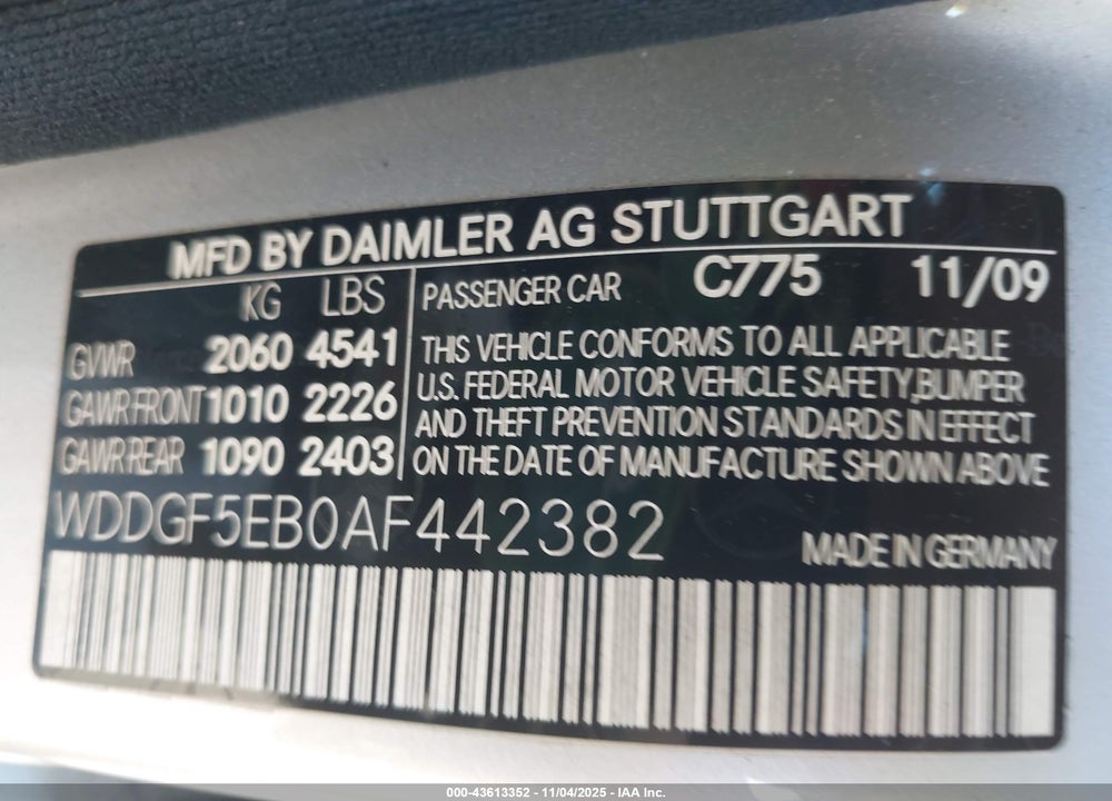 2010 MERCEDES-BENZ C 300 LUXURY/SPORT VIN: WDDGF5EB0AF442382