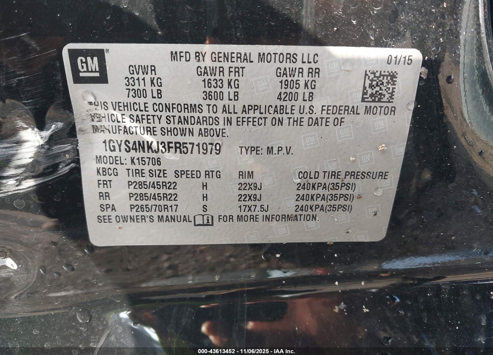 2015 CADILLAC ESCALADE PREMIUM VIN: 1GYS4NKJ3FR571979