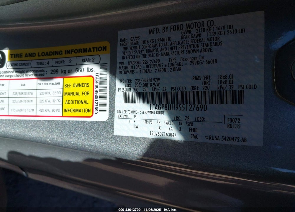 2025 FORD MUSTANG ECOBOOST PREMIUM VIN: 1FAGP8UH9S5127690