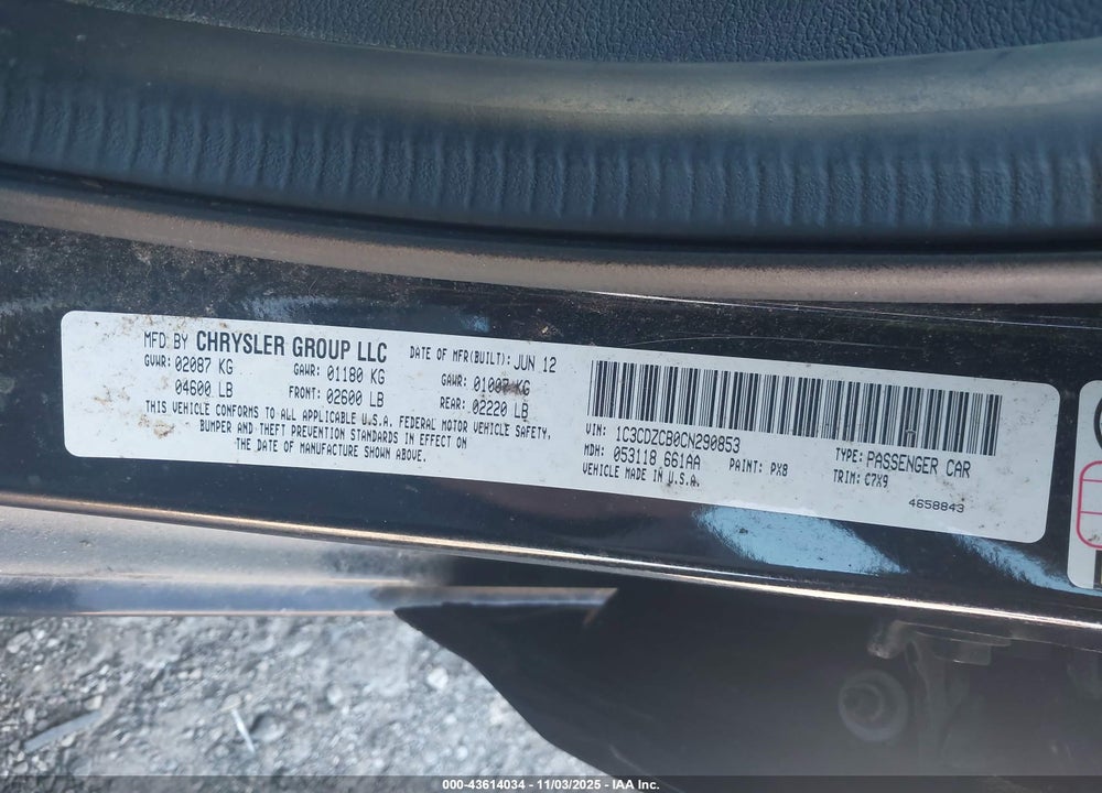 2012 DODGE AVENGER SXT VIN: 1C3CDZCB0CN290853