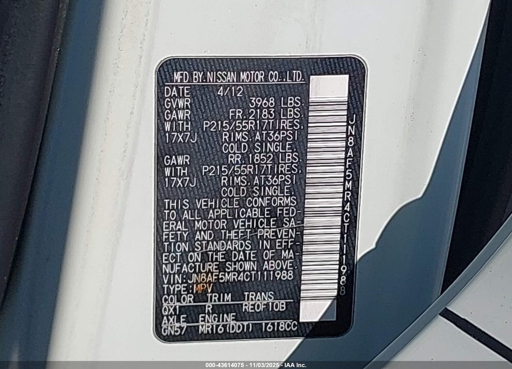 2012 NISSAN JUKE VIN: JN8AF5MR4CT111988