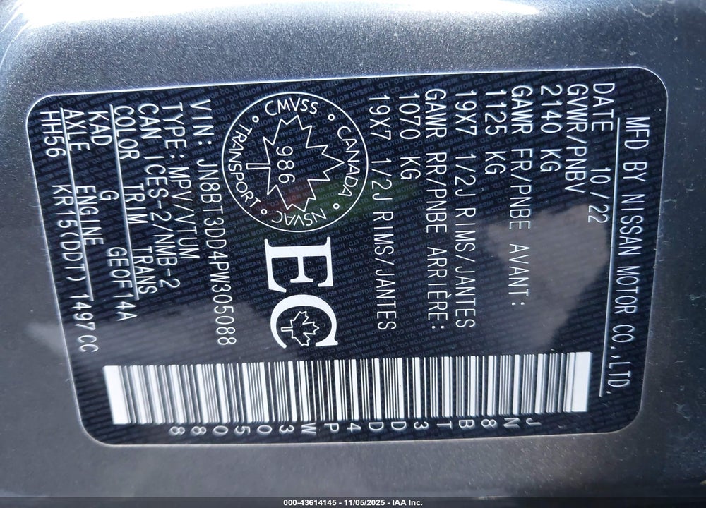 2023 NISSAN ROGUE PLATINUM INTELLIGENT AWD VIN: JN8BT3DD4PW305088