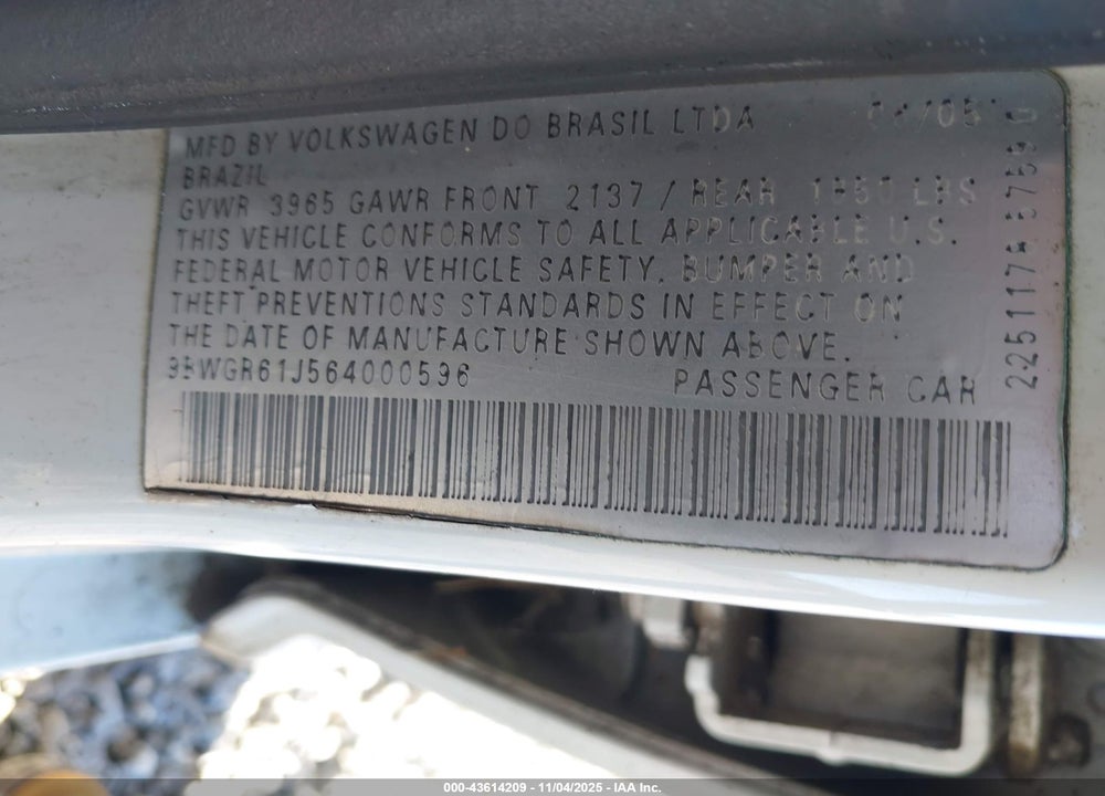 2006 VOLKSWAGEN GOLF GLS TDI VIN: 9BWGR61J564000596