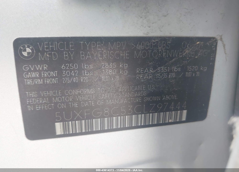 2012 BMW X6 XDRIVE50I VIN: 5UXFG8C53CLZ97444