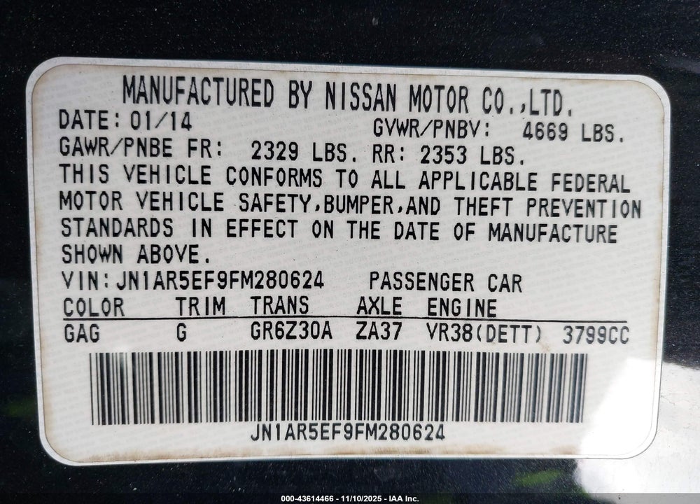 2015 NISSAN GT-R PREMIUM VIN: JN1AR5EF9FM280624