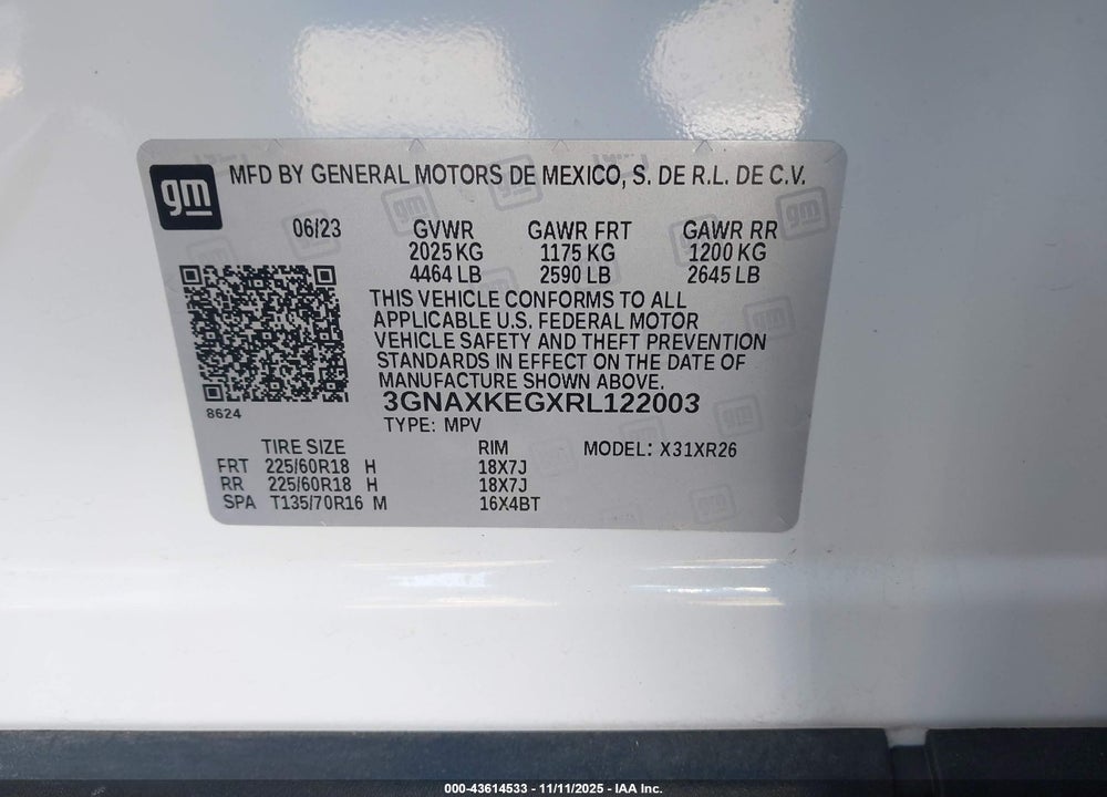 2024 CHEVROLET EQUINOX VIN: 3GNAXKEGXRL122003