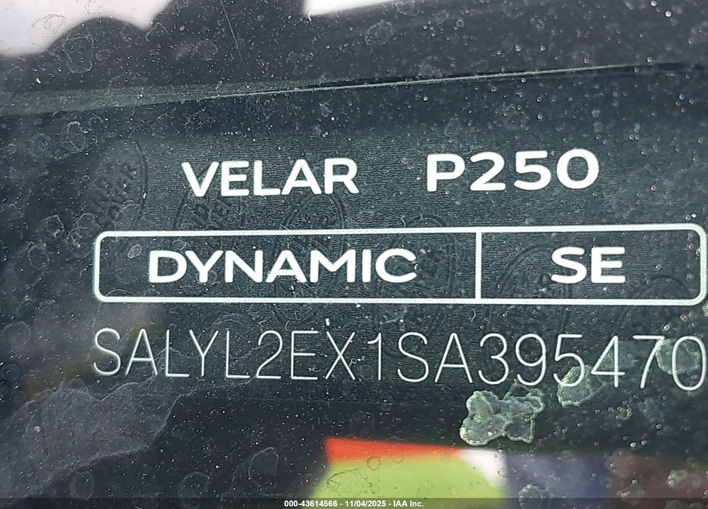 2025 LAND ROVER RANGE ROVER VELAR VIN: SALYL2EX1SA395470