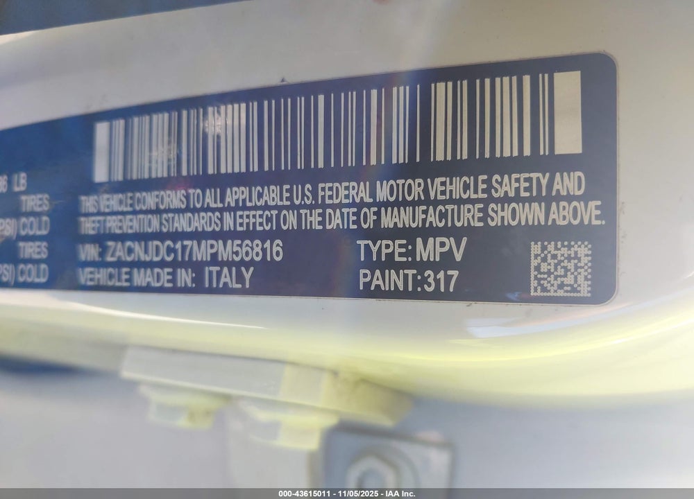 2021 JEEP RENEGADE VIN: ZACNJDC17MPM56816