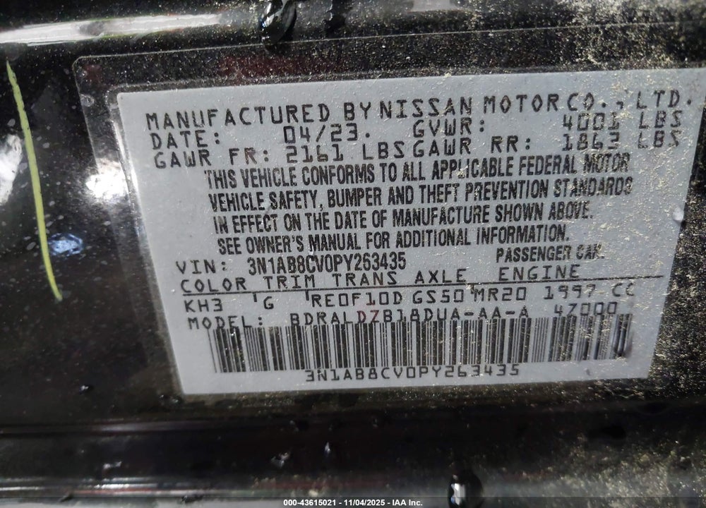 2023 NISSAN SENTRA SV XTRONIC CVT VIN: 3N1AB8CV0PY263435