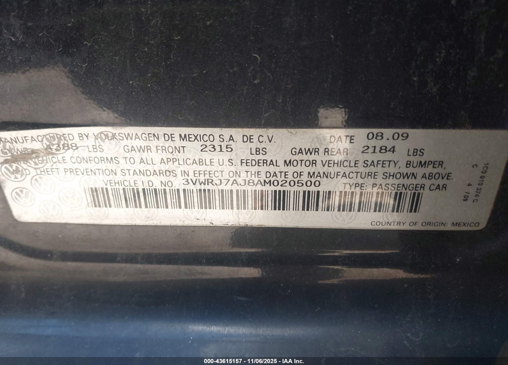 2010 VOLKSWAGEN JETTA WOLFSBURG EDITION VIN: 3VWRJ7AJ8AM020500