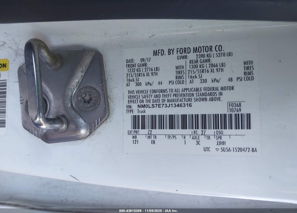 2018 FORD TRANSIT CONNECT XL VIN: NM0LS7E73J1346316