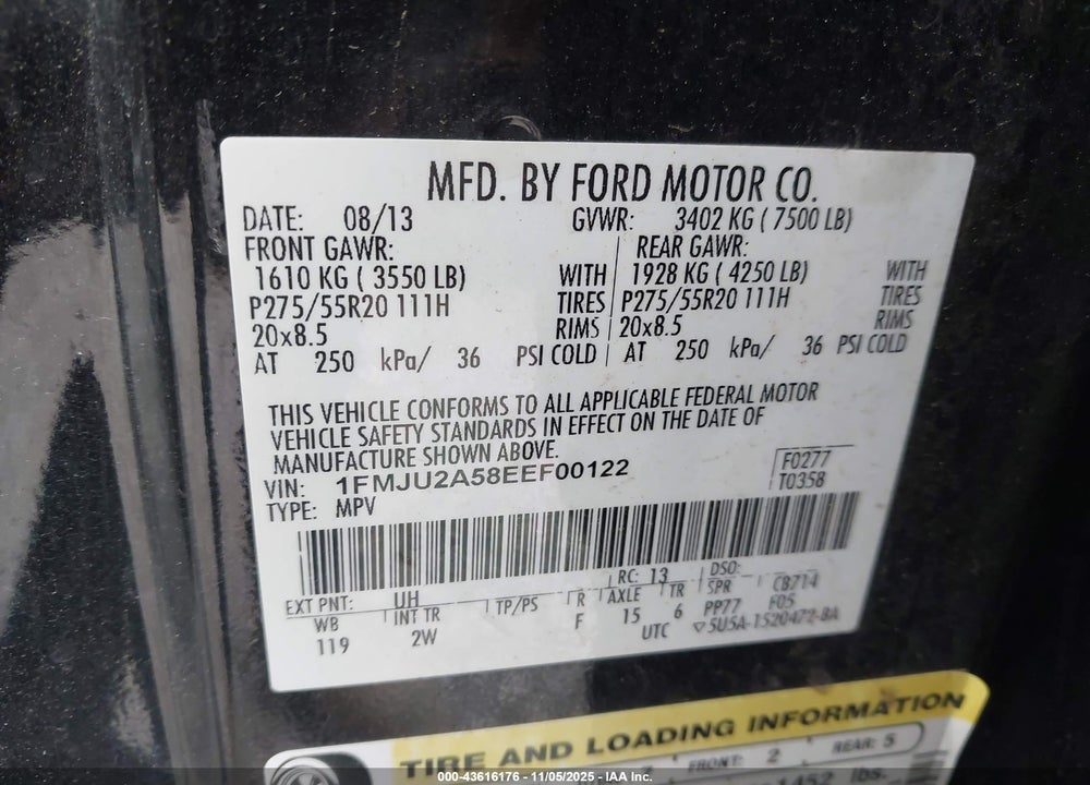 2014 FORD EXPEDITION LIMITED VIN: 1FMJU2A58EEF00122