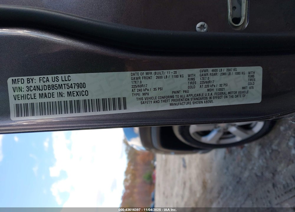 2021 JEEP COMPASS VIN: 3C4NJDBB5MT547900