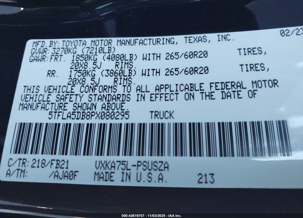 2023 TOYOTA TUNDRA SR5 VIN: 5TFLA5DB8PX080295