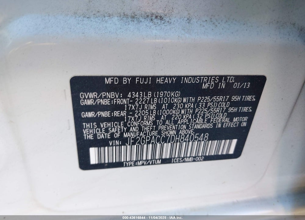 2013 SUBARU XV CROSSTREK 2.0I PREMIUM VIN: JF2GPACC7DH840548