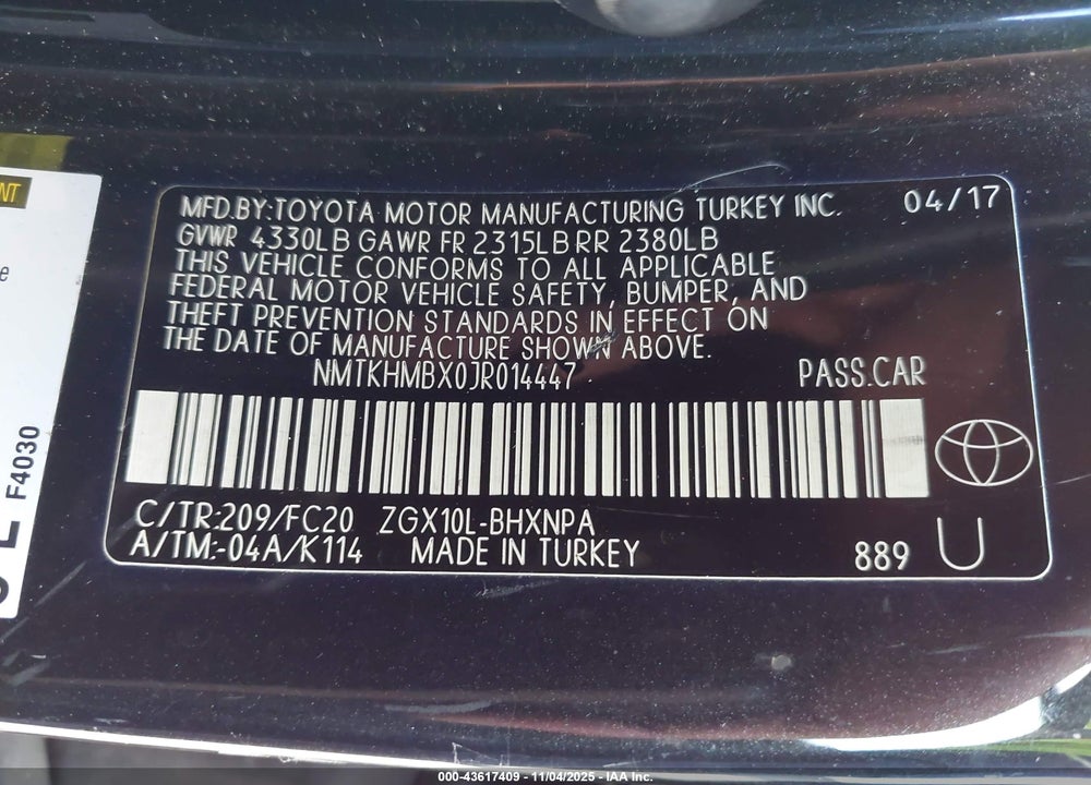 2018 TOYOTA C-HR XLE VIN: NMTKHMBX0JR014447
