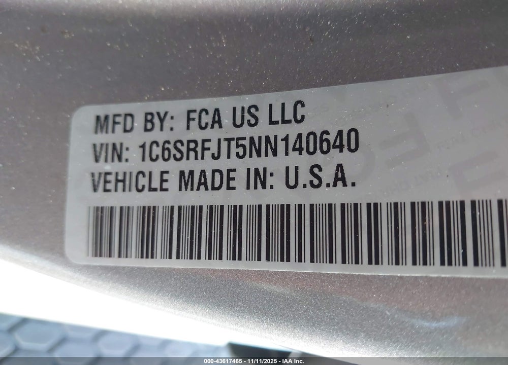 2022 RAM 1500 LAIE  4X4 5'7 BOX VIN: 1C6SRFJT5NN140640