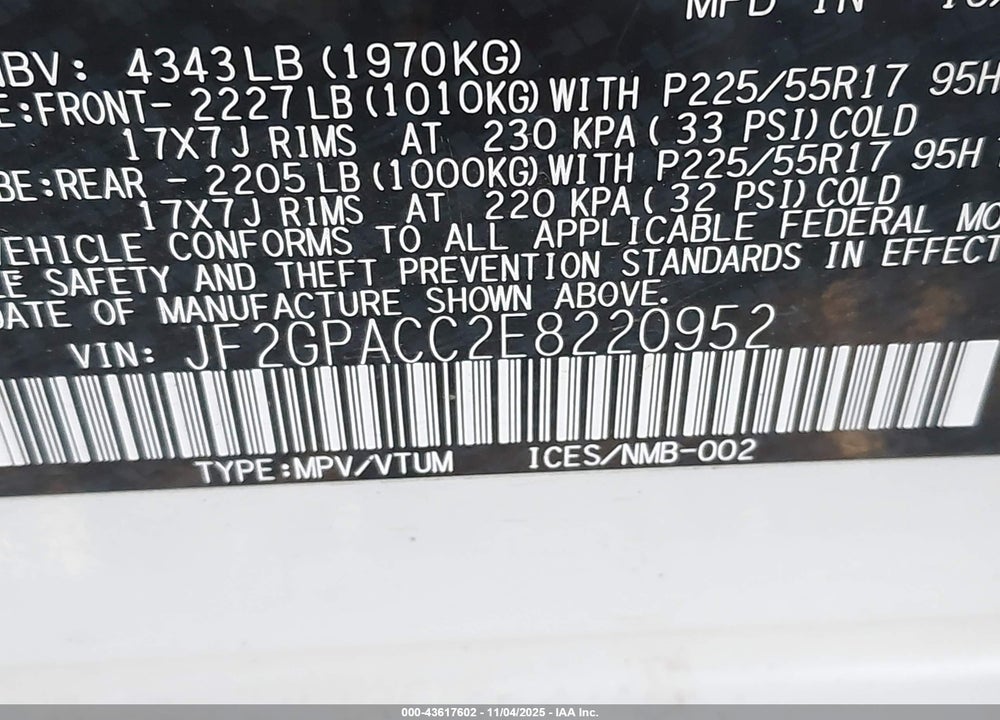 2014 SUBARU XV CROSSTREK 2.0I PREMIUM VIN: JF2GPACC2E8220952