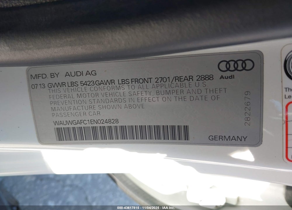 2014 AUDI A7 VIN: WAUWGAFC1EN024828