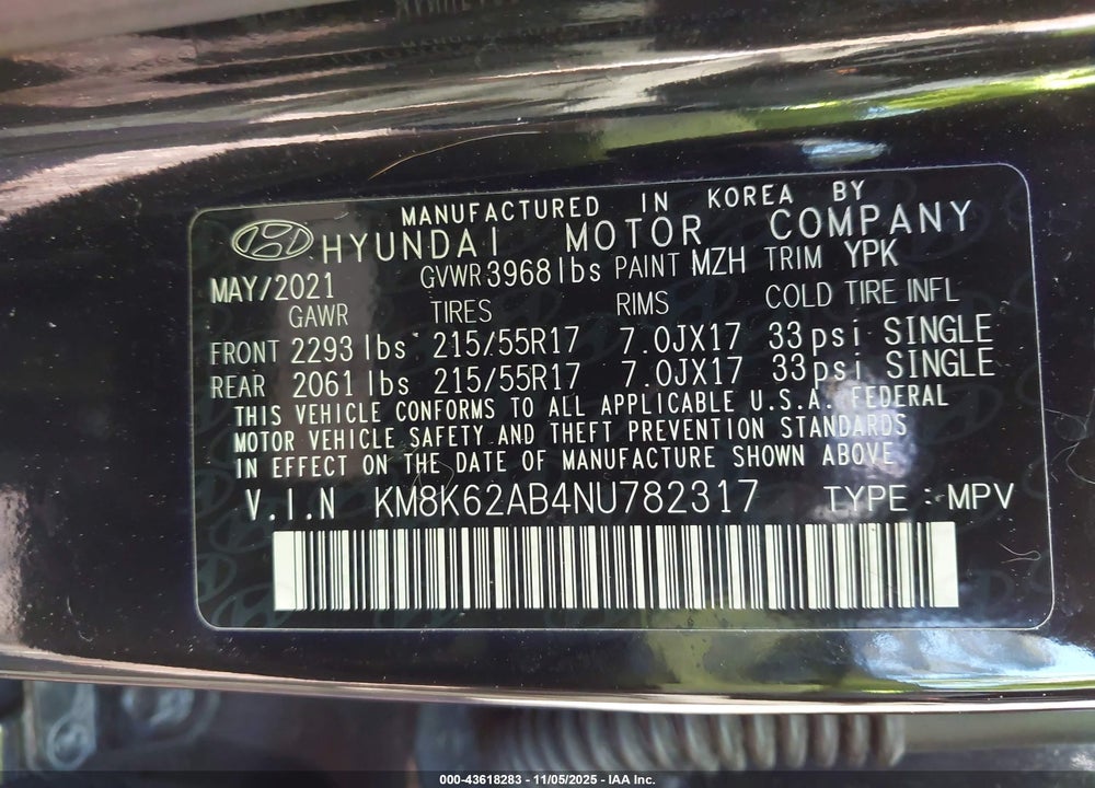 2022 HYUNDAI KONA SEL VIN: KM8K62AB4NU782317