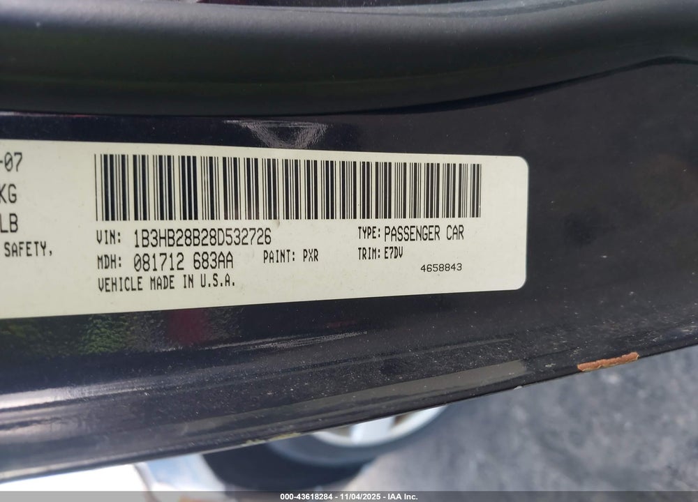 2008 DODGE CALIBER VIN: 1B3HB28B28D532726