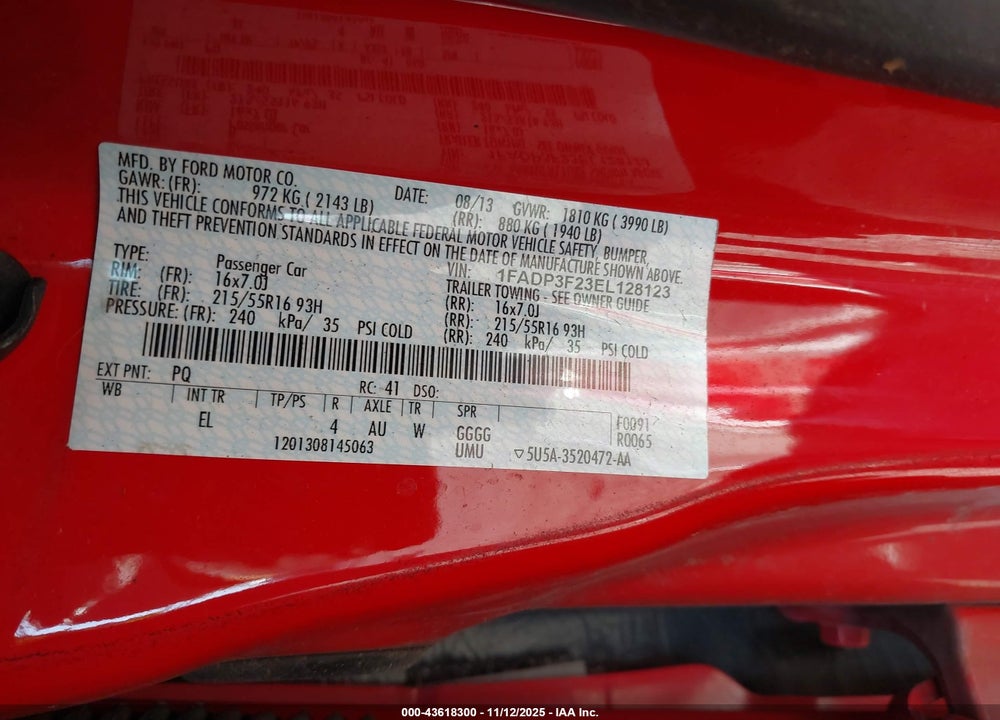 2014 FORD FOCUS SE VIN: 1FADP3F23EL128123
