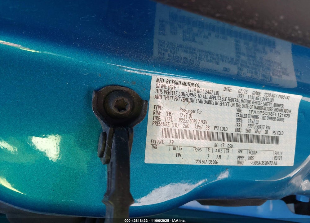 2015 FORD C-MAX VIN: 1FADP5CU8FL121820