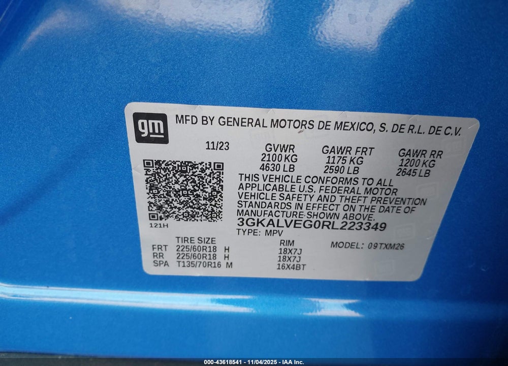 2024 GMC TERRAIN VIN: 3GKALVEG0RL223349