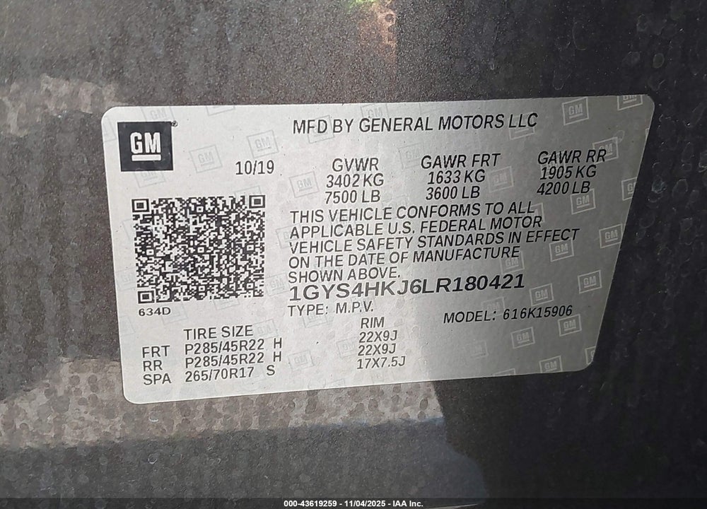 2020 CADILLAC ESCALADE ESV 4WD LUXURY VIN: 1GYS4HKJ6LR180421