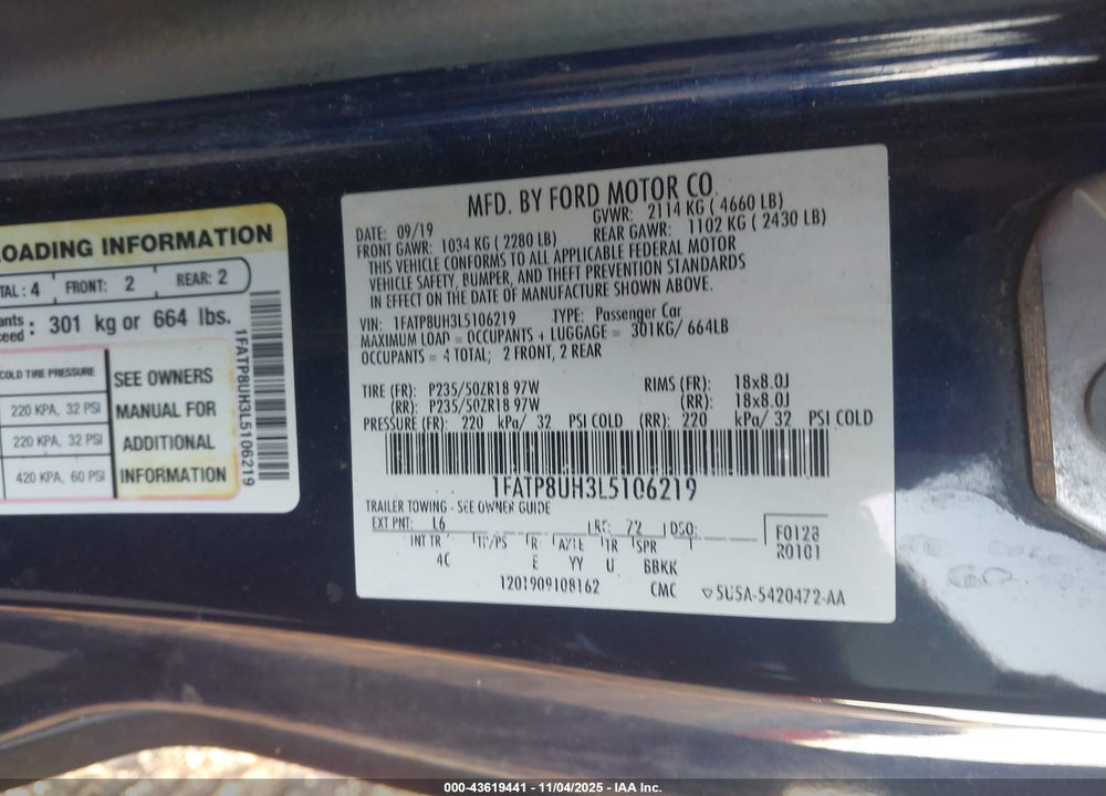 2020 FORD MUSTANG ECOBOOST PREMIUM VIN: 1FATP8UH3L5106219