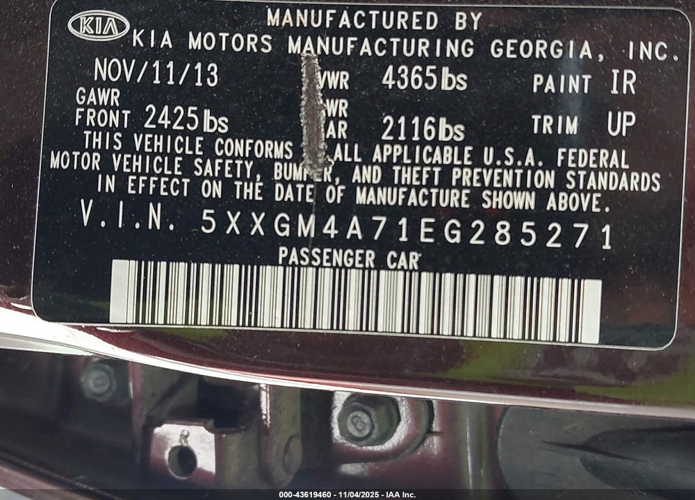 2014 KIA OPTIMA VIN: 5XXGM4A71EG285271
