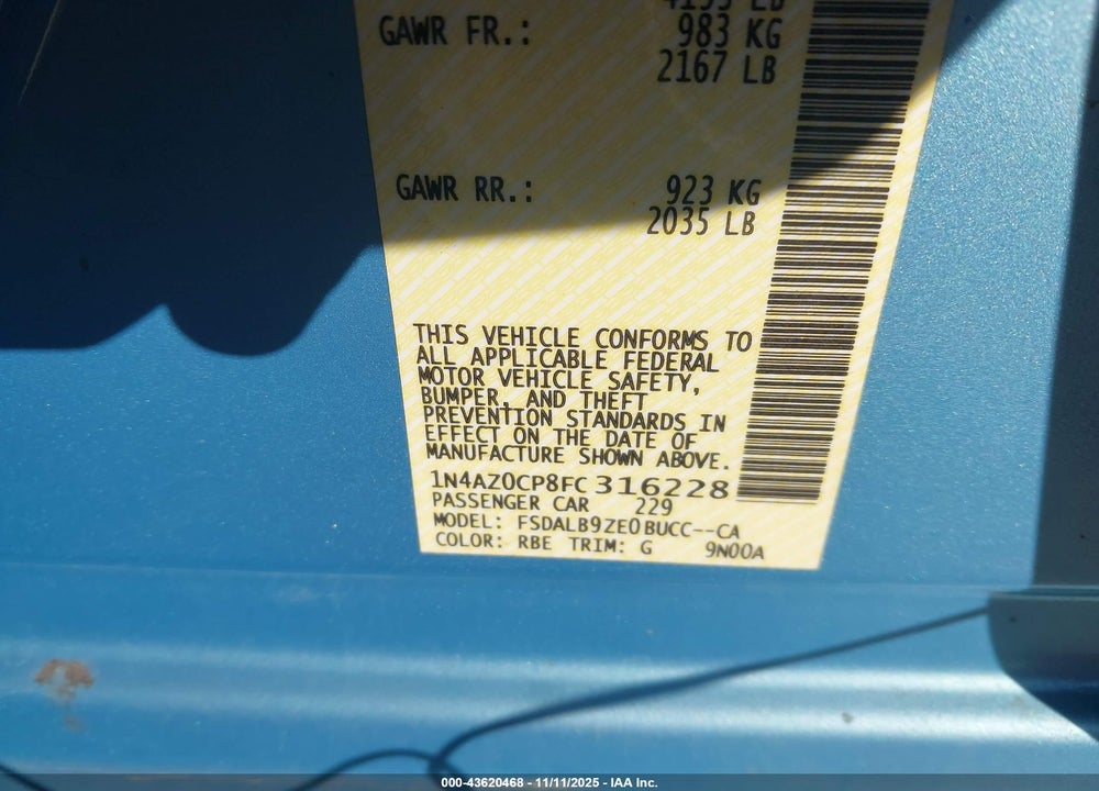 2015 NISSAN LEAF S VIN: 1N4AZ0CP8FC316228
