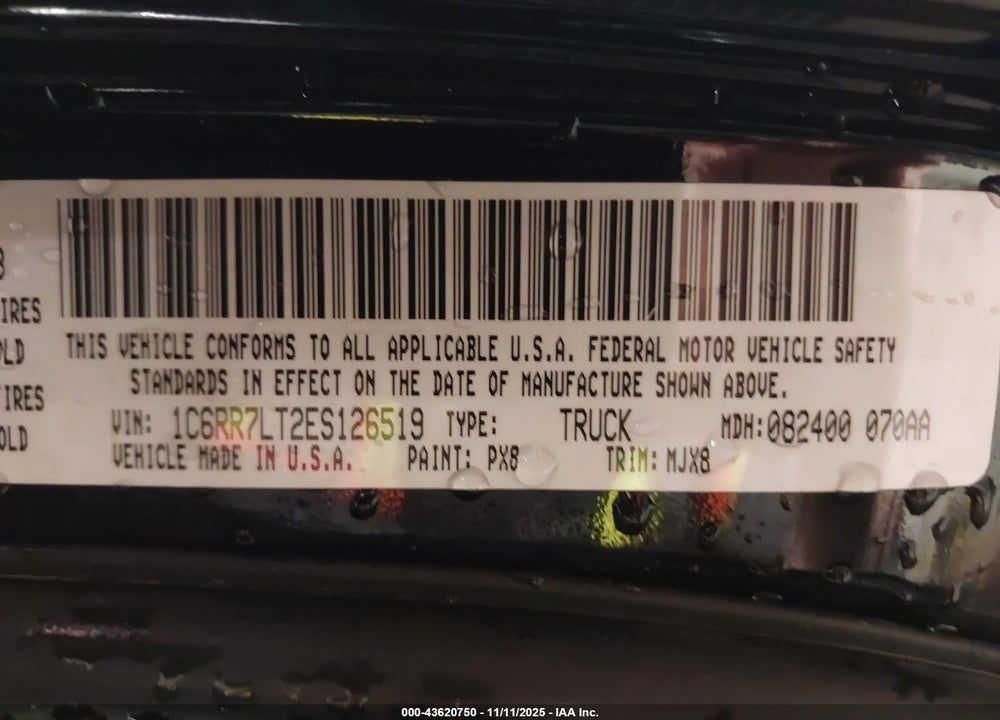 2014 RAM 1500 BIG HORN VIN: 1C6RR7LT2ES126519