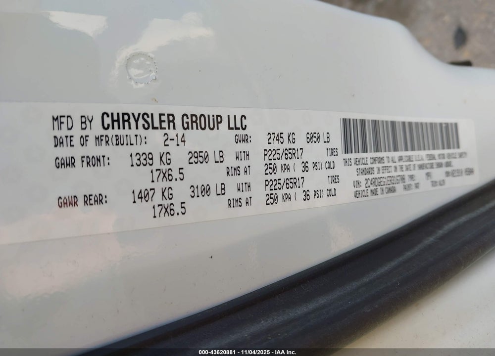 2014 DODGE GRAND CARAVAN R/T VIN: 2C4RDGEG1ER316708