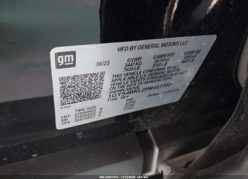 2023 CADILLAC ESCALADE 4WD PREMIUM LUXURY VIN: 1GYS4BKL2PR417703