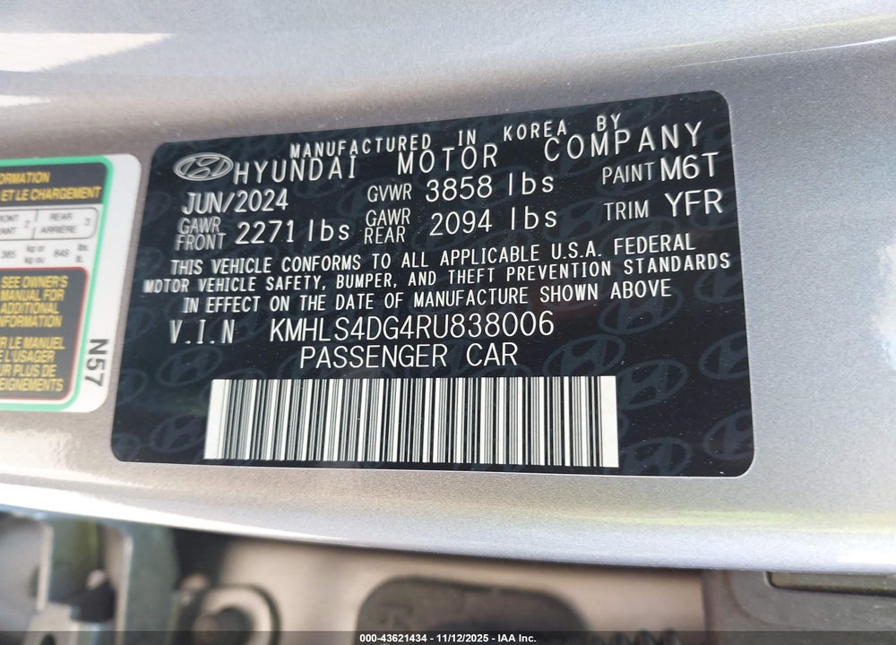 2024 HYUNDAI ELANTRA SEL VIN: KMHLS4DG4RU838006