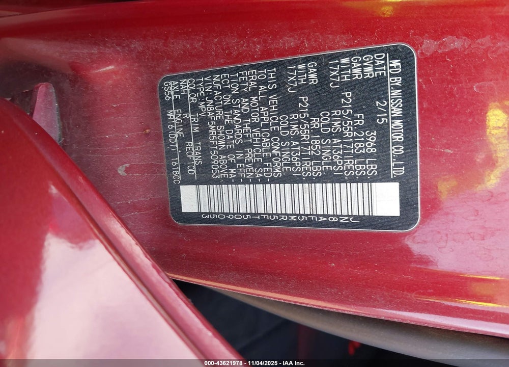 2015 NISSAN JUKE SV VIN: JN8AF5MR5FT509053