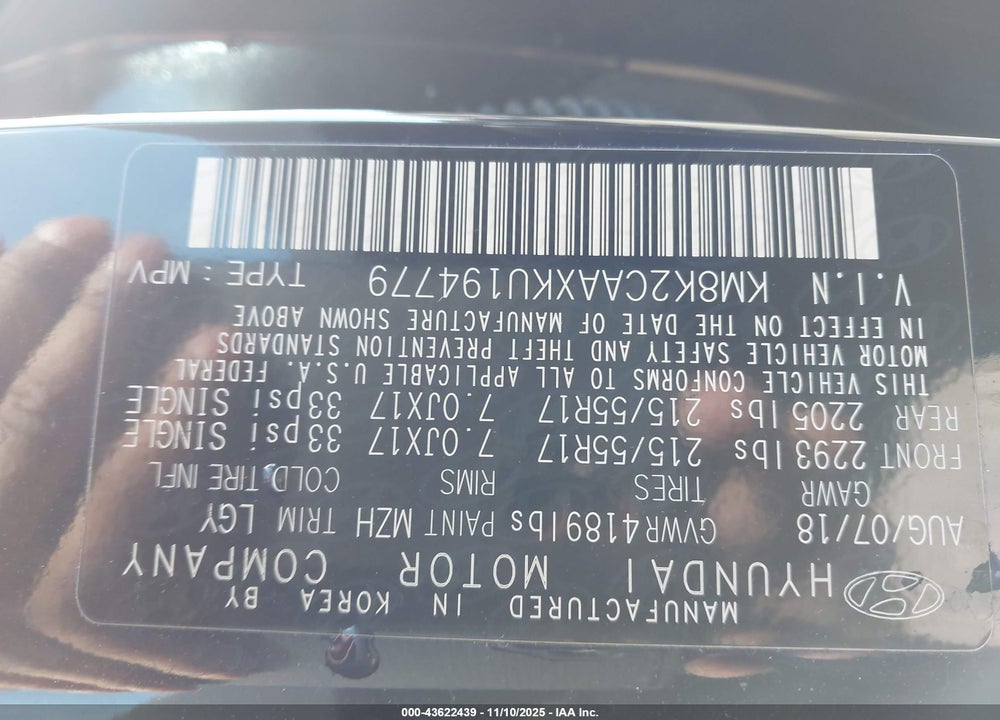 2019 HYUNDAI KONA SEL VIN: KM8K2CAAXKU194779