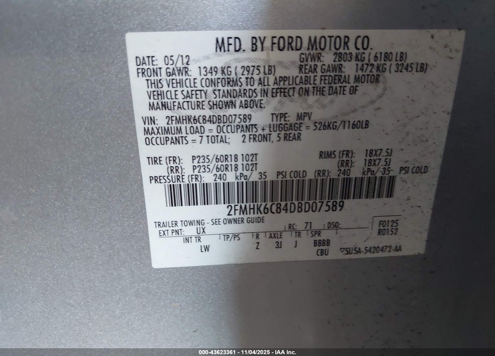 2013 FORD FLEX SEL VIN: 2FMHK6C84DBD07589
